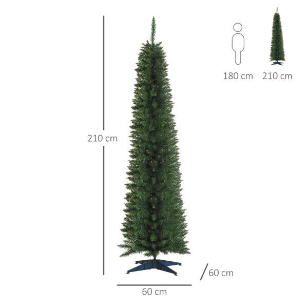 HOMCOM 7ft Unlit Artificial Christmas Tree, Pencil Slim Xmas Tree with Solid Stand and Realistic Branches, Green - Image 2