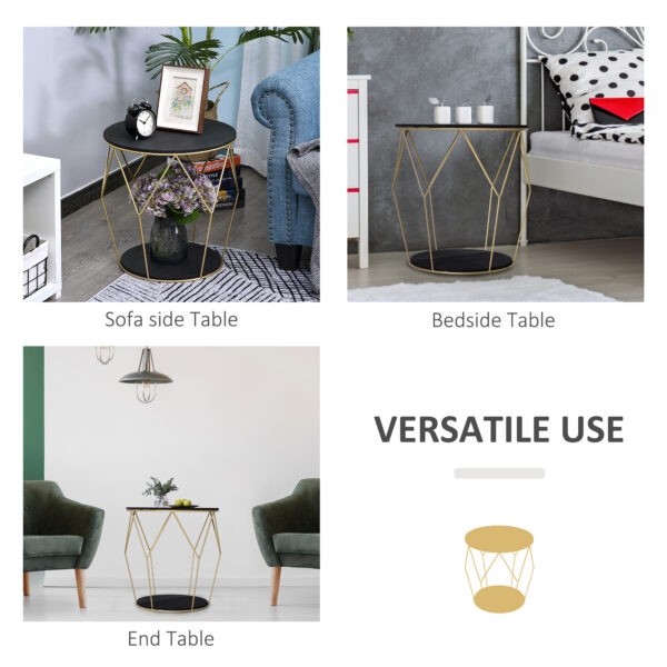 HOMCOM Round Coffee Table with Storage, Modern Sofa Side Table with Metal Frame, End Table for Bedroom, Living Room, Black and Gold, 45 x 45 x 48 cm - Image 5