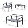 Outsunny 4pcs Garden Sofa Set 2 Single Armchair, 1 Bench & 1 Coffee Table Set Aluminum Frame Patio Furniture with Cushions, Black - Image 2