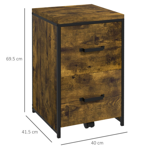Vinsetto 2-Drawer file Cabinet, Industrial filing cabinets for Home, Hanging File Folders, Vertical Home Office Organizer for A4 Size, Rustic Brown - Image 2