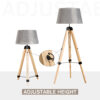 HOMCOM Tripod Floor Lamp Wooden Adjustable Modern Illumination Design E27 Bulb Compatible (Grey Shade) 99-143H - Image 3