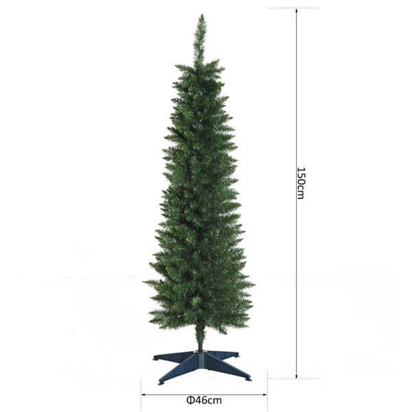 HOMCOM 5ft Unlit Artificial Christmas Tree, Pencil Slim Xmas Tree with Solid Stand and Realistic Branches, Green - Image 2