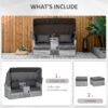 Outsunny 2-Seater Outdoor Rattan Daybed Sofa Footstool Coffee Table Set w/ Canopy, Cushion - Image 3