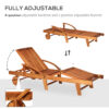 Outsunny Outdoor Garden Patio Wooden Sun Lounger Foldable Recliner Deck Chair Day Bed Furniture with Wheels - Image 4