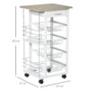 HOMCOM Rolling Kitchen Cart, Utility Storage Cart with 4 Basket Drawers & Side Racks, Wheels for Dining Room, Natural and White - Image 2