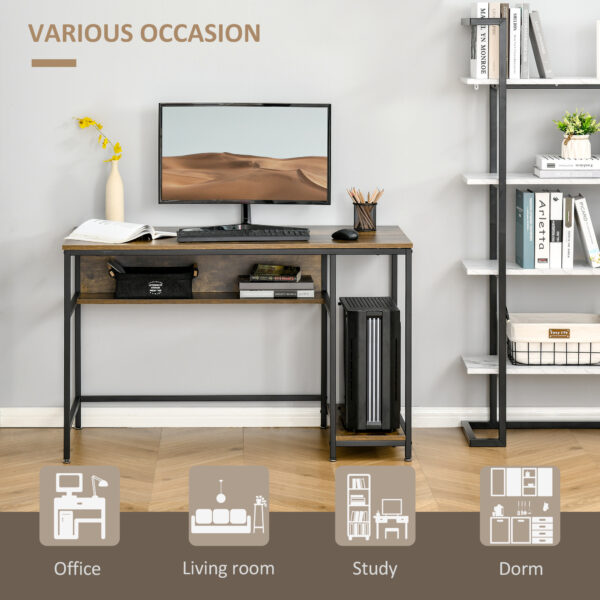 HOMCOM Computer Desk with Storage, 120 x 60cm Home Office Desk with 2 Shelves and Steel Frame, Writing Table for Living Room, Study, Rustic Brown - Image 5