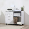 HOMCOM Freestanding Printer Stand Unit Office Desk Side Mobile Storage w/ Wheels 3 Drawers, 2 Open Shelves Modern Style 80L x 40W x 65H cm - White - Image 6