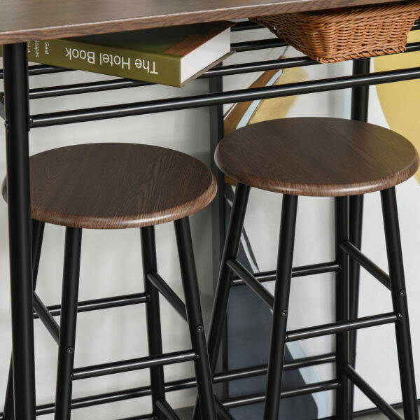 HOMCOM Bar Table Set, Bar Table and Stools Set, Footrest and Storage Shelf, for Kitchen, Dining Room, Pub, Cafe, Black and Oak - Image 7