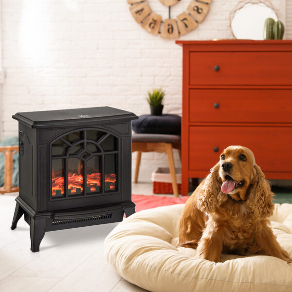 HOMCOM 1000W/2000W Freestanding Electrical Fireplace Indoor Heater Stove Log Wood LED Burning Effect Flame with Thermostat Control Black - Image 8