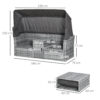 Outsunny 2-Seater Outdoor Rattan Daybed Sofa Footstool Coffee Table Set w/ Canopy, Cushion - Image 2