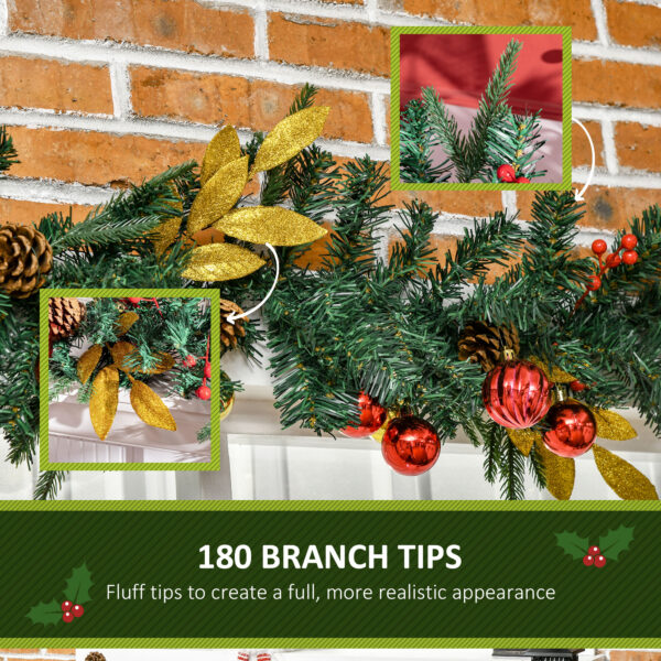 HOMCOM 2.7M Artificial Christmas Garland w/ Pine Cones Decorations Seasonal Style Beauty Home Fireplace Doors - Image 4