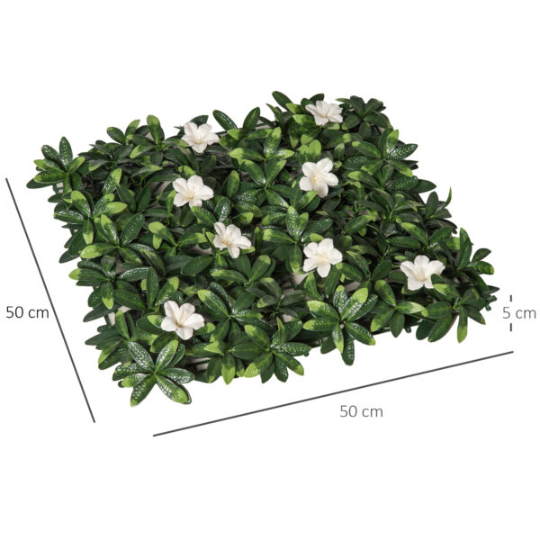 Outsunny 12PCS Artificial Boxwood Wall Panels 50cm x 50cm Rhododendron Privacy Fence Screen Faux Hedge Greenery Backdrop for Home Garden Backyard Balcony - Image 2