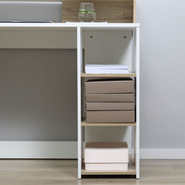 HOMCOM Computer Desk with Drawers and Storage Shelves, Reception Desk, Study Workstation for Home Office, 137 x 55 x 92cm, Oak and White - Image 6