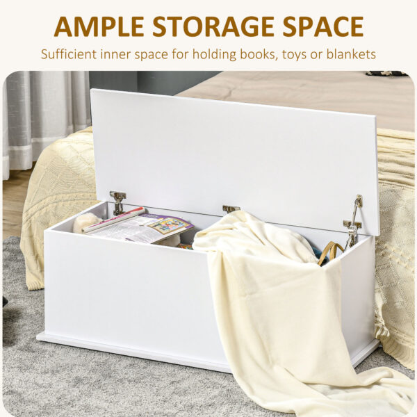 HOMCOM 113L Storage Chest, Storage Box with Flip-Top Lid and 2 Safety Hinges, Storage Trunk for Living Room, Entryway, 100 x 40 x 40 cm, White - Image 3