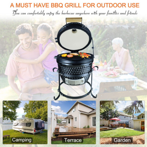 Outsunny Cast Iron Ceramic Charcoal BBQ Oven Black - Image 5