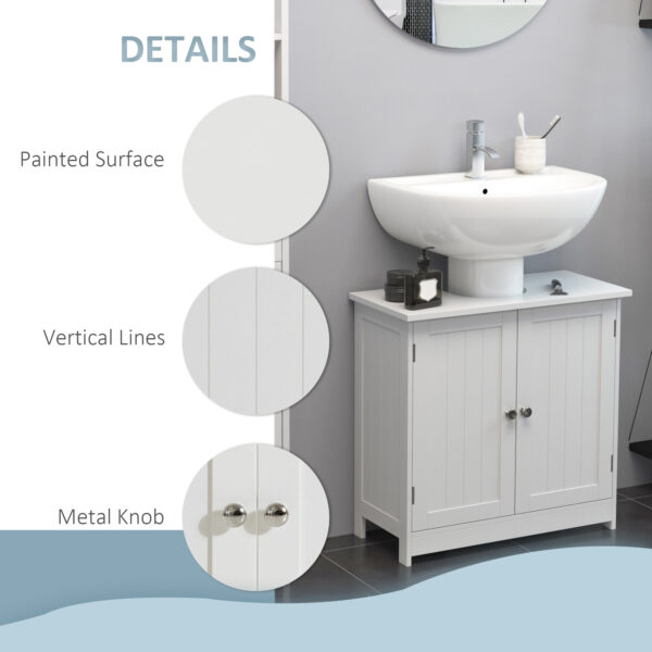 HOMCOM Under Sink Bathroom Storage Cabinet 2 Layers Vanity Unit Wooden - White - Image 5