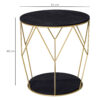 HOMCOM Round Coffee Table with Storage, Modern Sofa Side Table with Metal Frame, End Table for Bedroom, Living Room, Black and Gold, 45 x 45 x 48 cm - Image 2