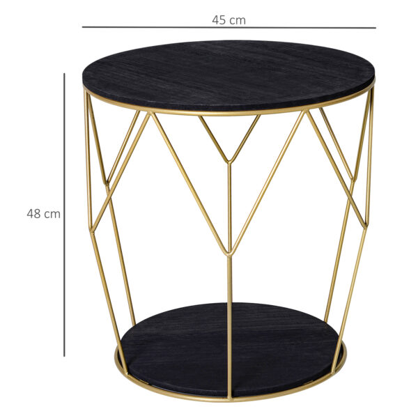 HOMCOM Round Coffee Table with Storage, Modern Sofa Side Table with Metal Frame, End Table for Bedroom, Living Room, Black and Gold, 45 x 45 x 48 cm - Image 2