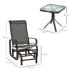 Outsunny 3 Pieces Garden Gliding Chair Set, Metal Frame 2 Single Armchair Swing Seater and 1 Glass Top Coffee Table w/ Breath Mesh Fabric Seat, Brown - Image 2