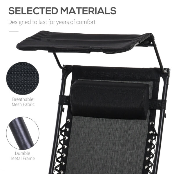 Outsunny Folding Zero Gravity Sun Lounger, with Sun Canopy - Black - Image 4
