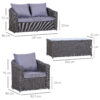 Outsunny Deluxe Round PE Rattan Garden Furniture Set, Fully-assembly Outdoor Sofa Set with Armchair, Loveseat, Glass Top Coffee Table, Aluminium Frame, Cushion, Grey - Image 2