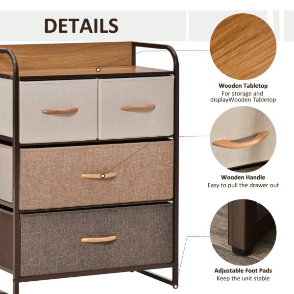 HOMCOM 4-Drawer Dresser, 3-Tier Storage Organizer, Tower Unit for Bedroom Hallway Closets with Steel Frame Wooden Top - Image 5
