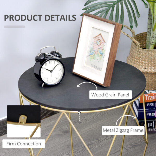 HOMCOM Round Coffee Table with Storage, Modern Sofa Side Table with Metal Frame, End Table for Bedroom, Living Room, Black and Gold, 45 x 45 x 48 cm - Image 4