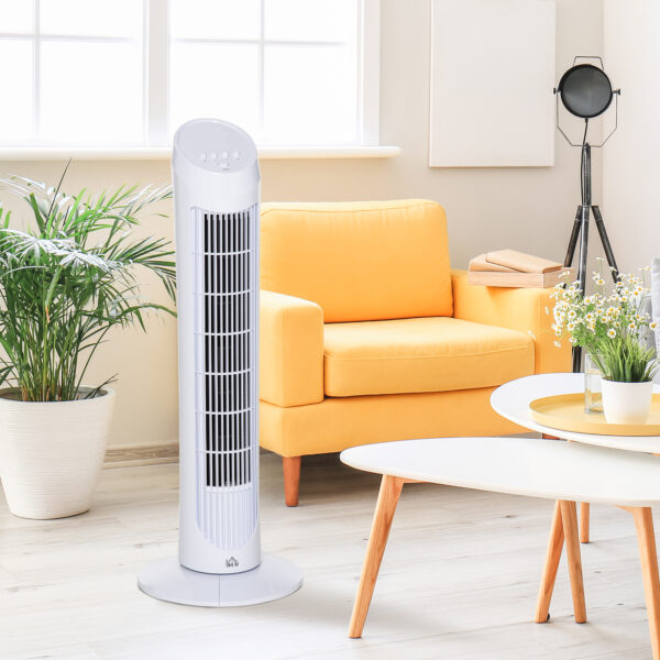 HOMCOM Tower Fan for Bedroom Cooling, 30 Inch Electric 70° Oscillating Fan with 3 Speed Settings, Standing Floor Fan for Home Office Indoor, White - Image 6