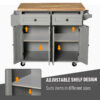 HOMCOM Rolling Kitchen Island Storage Trolley with Rubber Wood Top & Drawers for Dining Room, Grey - Image 6