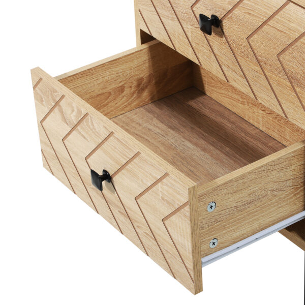 HOMCOM Bedside Table Nightstand Two-Drawer Bedroom Storage Unit Zig Zag Design with Black Metal Handles, Natural - Image 7