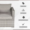 Outsunny Single Seater Rattan Chair Sofa with Padded Cushions, All-Weather PE Wicker Weave Garden Armchair with Armrests, Grey - Image 3
