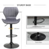 HOMCOM Bar Stool Set of 2 Velvet-Touch Fabric Adjustable Height Swivel Counter Chairs with Footrest, Grey - Image 4