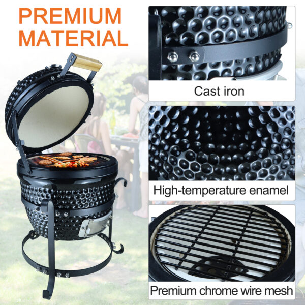 Outsunny Cast Iron Ceramic Charcoal BBQ Oven Black - Image 6