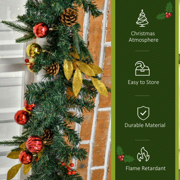 HOMCOM 2.7M Artificial Christmas Garland w/ Pine Cones Decorations Seasonal Style Beauty Home Fireplace Doors - Image 6