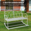 Outsunny Patio 2 Seater Rocking Bench Steel Garden Outdoor Garden Loveseat Chair w/ Decorative Backrest White - Image 4