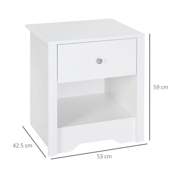 HOMCOM Modern Bedside Table, Nightstand with Drawer Shelf, End Table for Living room, Bedroom White - Image 2
