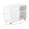 HOMCOM Freestanding Printer Stand Unit Office Desk Side Mobile Storage w/ Wheels 3 Drawers, 2 Open Shelves Modern Style 80L x 40W x 65H cm - White - Image 2