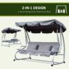 Outsunny 2-in-1 Garden Swing Seat Bed, 3 Seater Convertible Swing Chair Bench with Tilting Canopy, Cushioned Seat and 2 Pillows for Patio, Yard, Grey - Image 6