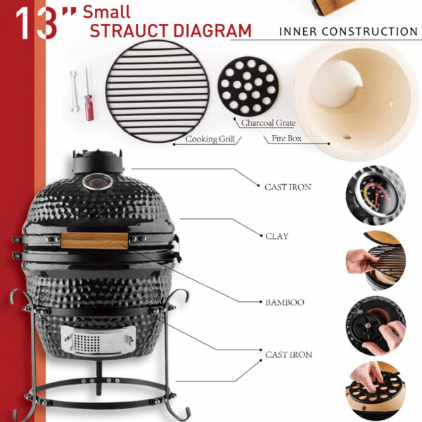 Outsunny Cast Iron Ceramic Charcoal BBQ Oven Black - Image 3