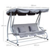 Outsunny 2-in-1 Garden Swing Seat Bed, 3 Seater Convertible Swing Chair Bench with Tilting Canopy, Cushioned Seat and 2 Pillows for Patio, Yard, Grey - Image 2