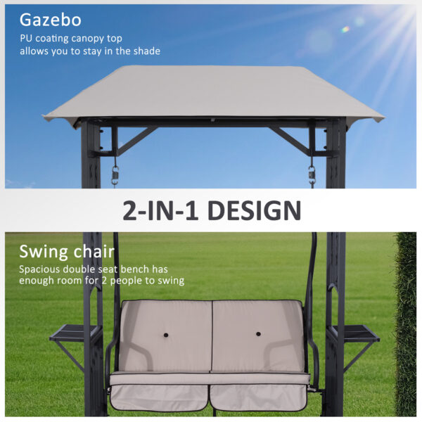 Outsunny Outdoor Garden 2 Seater Canopy Swing Chair Seat Porch Loveseat Vintage Hammock Cushioned Seat w/ and Side Drink Panel - Image 3