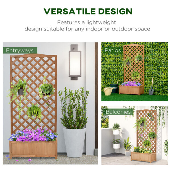 Outsunny 53L Garden Wooden Planter Box with Trellis Free Standing Flower Raised Bed with Lattice for Climbing Plants, 76cm x 36cm x 170cm, Brown - Image 3
