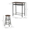 HOMCOM Bar Table Set, Bar Table and Stools Set, Footrest and Storage Shelf, for Kitchen, Dining Room, Pub, Cafe, Black and Oak - Image 2
