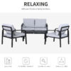 Outsunny 4pcs Garden Sofa Set 2 Single Armchair, 1 Bench & 1 Coffee Table Set Aluminum Frame Patio Furniture with Cushions, Black - Image 4