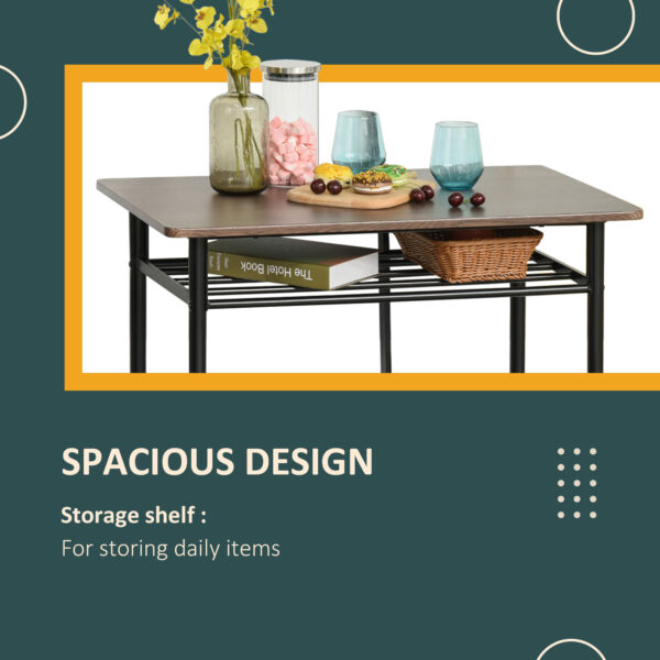 HOMCOM Bar Table Set, Bar Table and Stools Set, Footrest and Storage Shelf, for Kitchen, Dining Room, Pub, Cafe, Black and Oak - Image 4