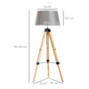 HOMCOM Tripod Floor Lamp Wooden Adjustable Modern Illumination Design E27 Bulb Compatible (Grey Shade) 99-143H - Image 2