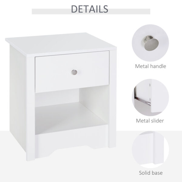 HOMCOM Modern Bedside Table, Nightstand with Drawer Shelf, End Table for Living room, Bedroom White - Image 4