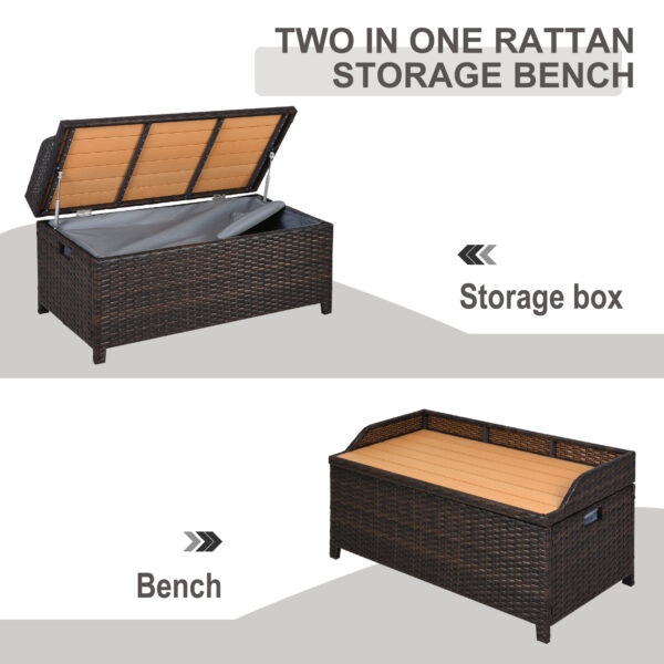 Outsunny 130L Rattan Garden Storage Box, with Seat - Mixed Brown - Image 4