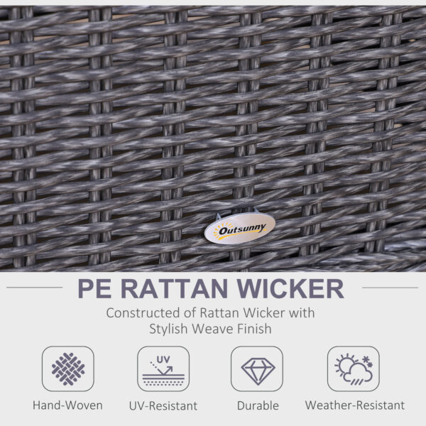 Outsunny 5PCS Deluxe Garden Rattan Furniture Sofa Chair & Stool Table Set Patio Wicker Weave Furniture Set Aluminium Frame Fully-assembly - Grey - Image 3