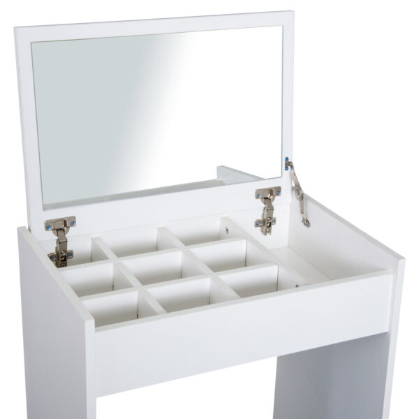HOMCOM Dressing Table with Mirror and Stool, Vanity Makeup Table with Flip Up Mirror, Vanity Desk with Storage Unit and Padded Seat, White - Image 6